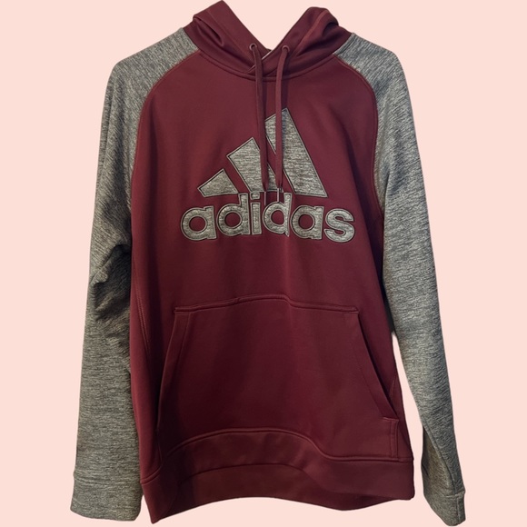 adidas Other - Adidas | Men Maroon/Gray Drawstring Cords Hoodie | Size Medium